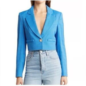 Jason Wu Cropped Linen  Braided Detail Neutral Minimalist Blazer Size M Beige